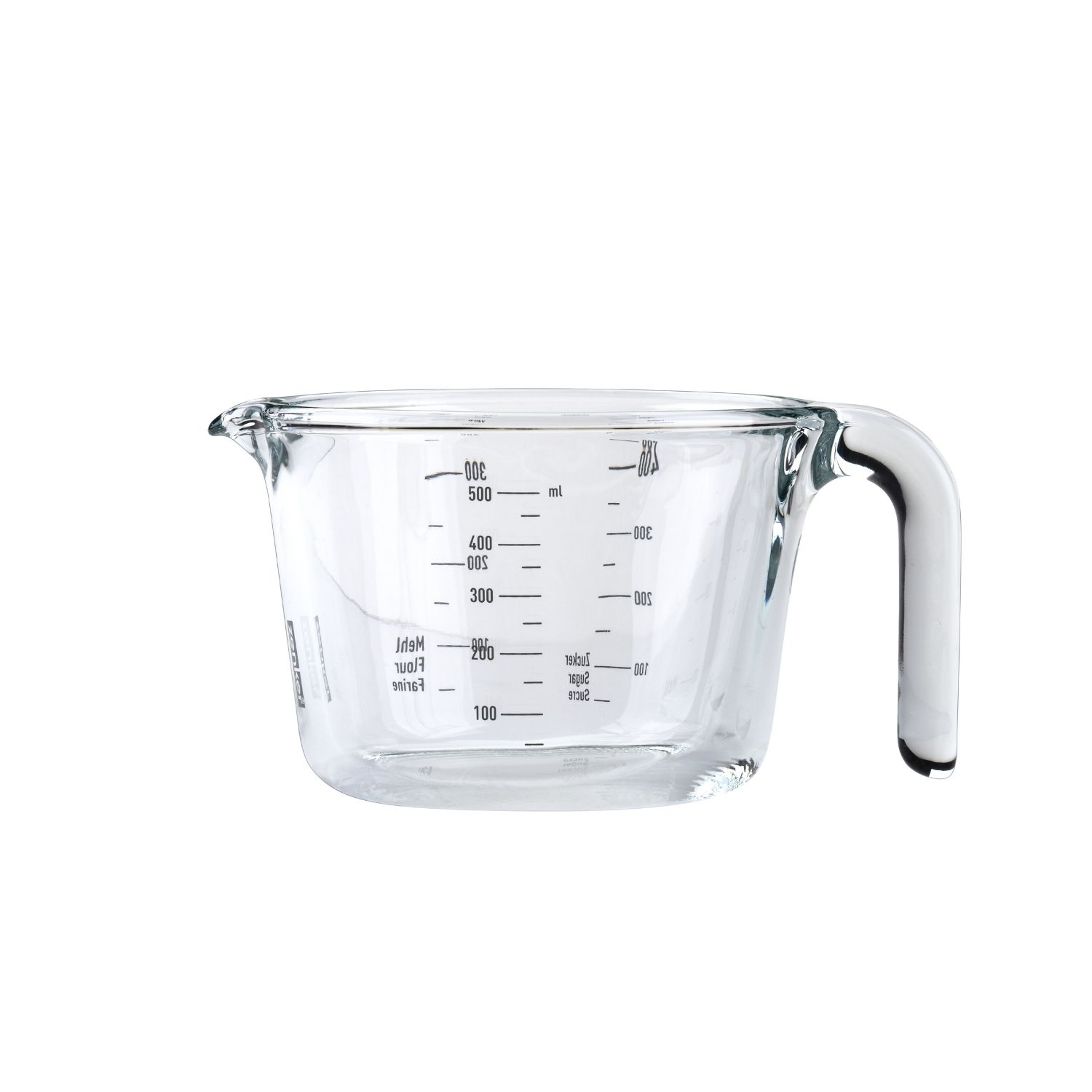 Glasmessbecher mit Henkel und 500ml Volumen