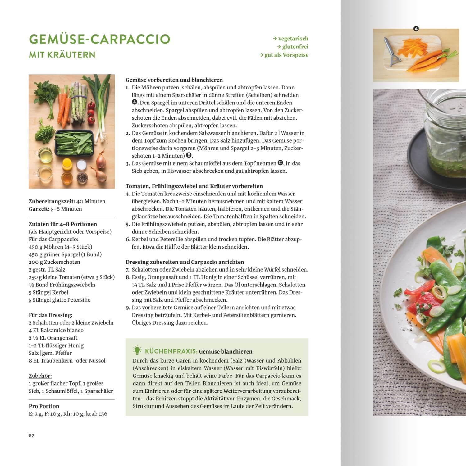 Rezeptausschnitt aus einem Dr. Oetker Kochbuch fuer Gemuese-Carpaccio