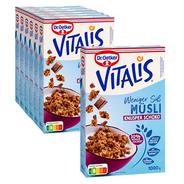 Vitalis weniger süß Knusper Schoko 1000 g, 6er Pack + 1 gratis