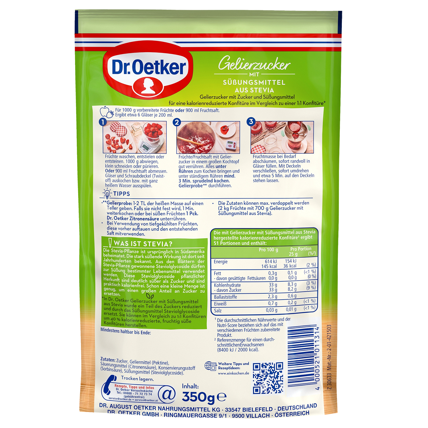 Gelierzucker mit Süßungsmittel aus Stevia Gelierzucker mit Süßungsmittel aus Stevia