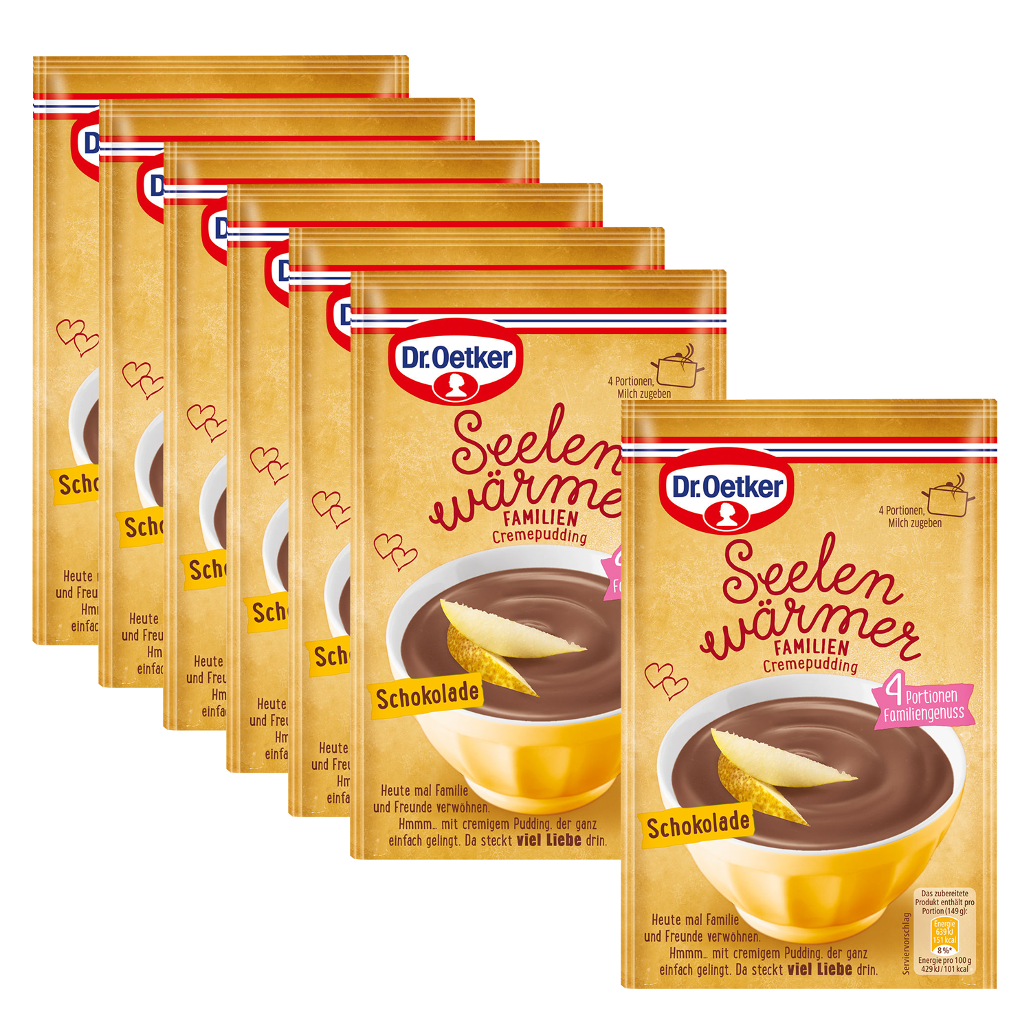 Seelenwärmer Familien-Cremepudding Schokolade, 6er Pack + 1 gratis