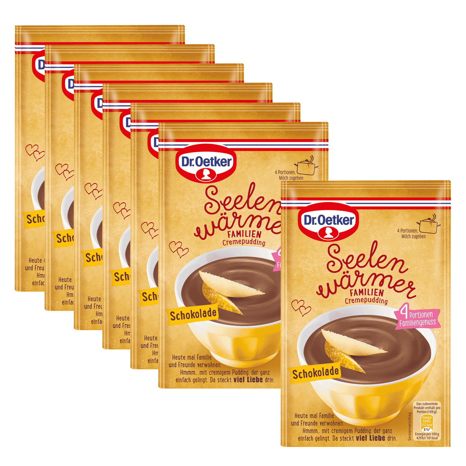Seelenwärmer Familien-Cremepudding Schokolade, 6er Pack + 1 gratis