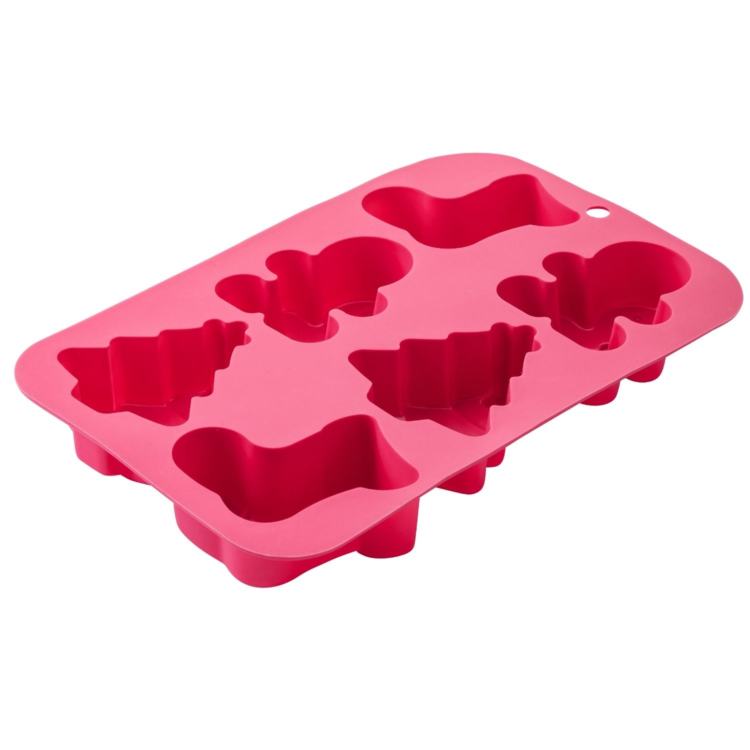 Rosa Minikuchenform aus Silikon mit Weihnachtsmotiven