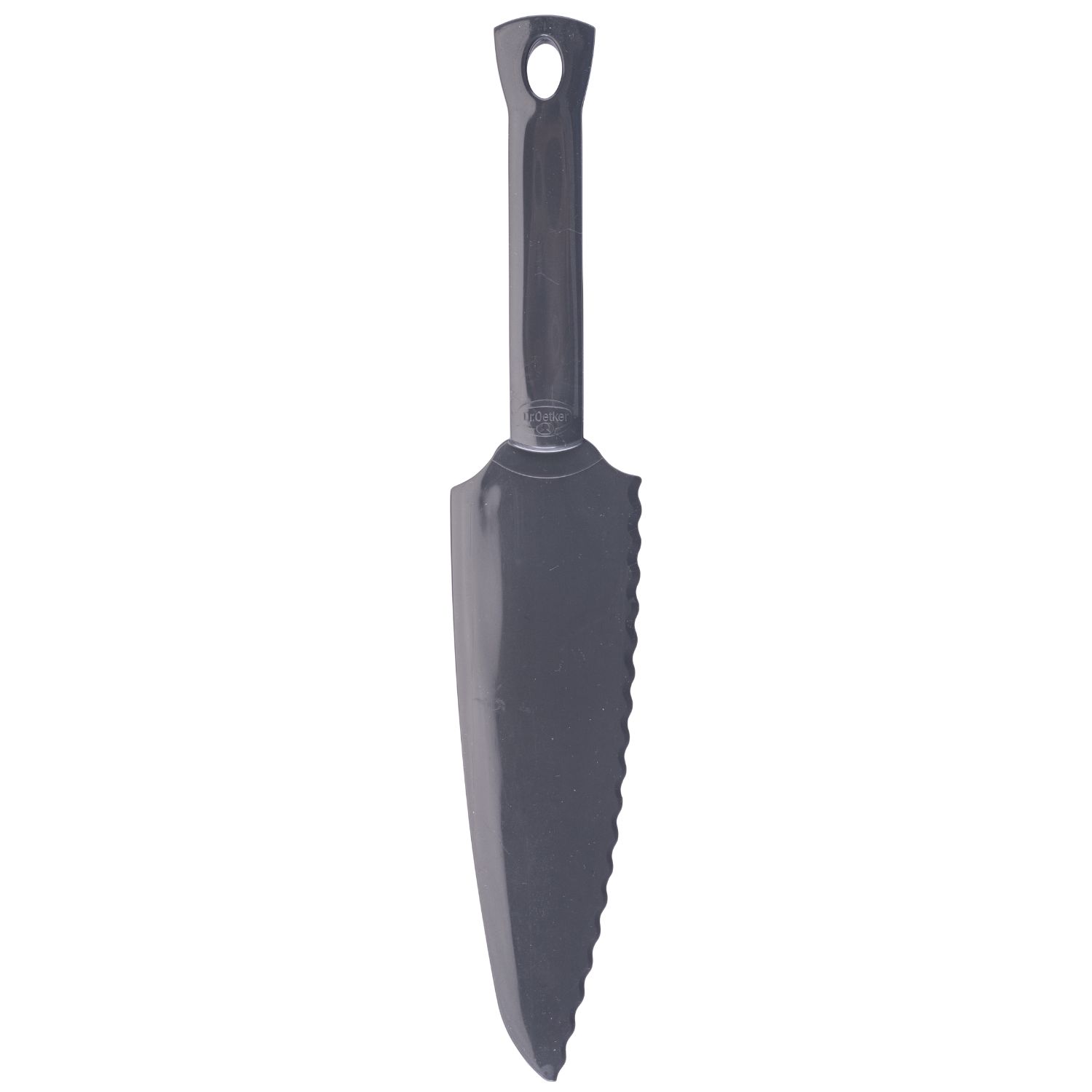 Graues Tortenmesser vor weissem Hintergrund