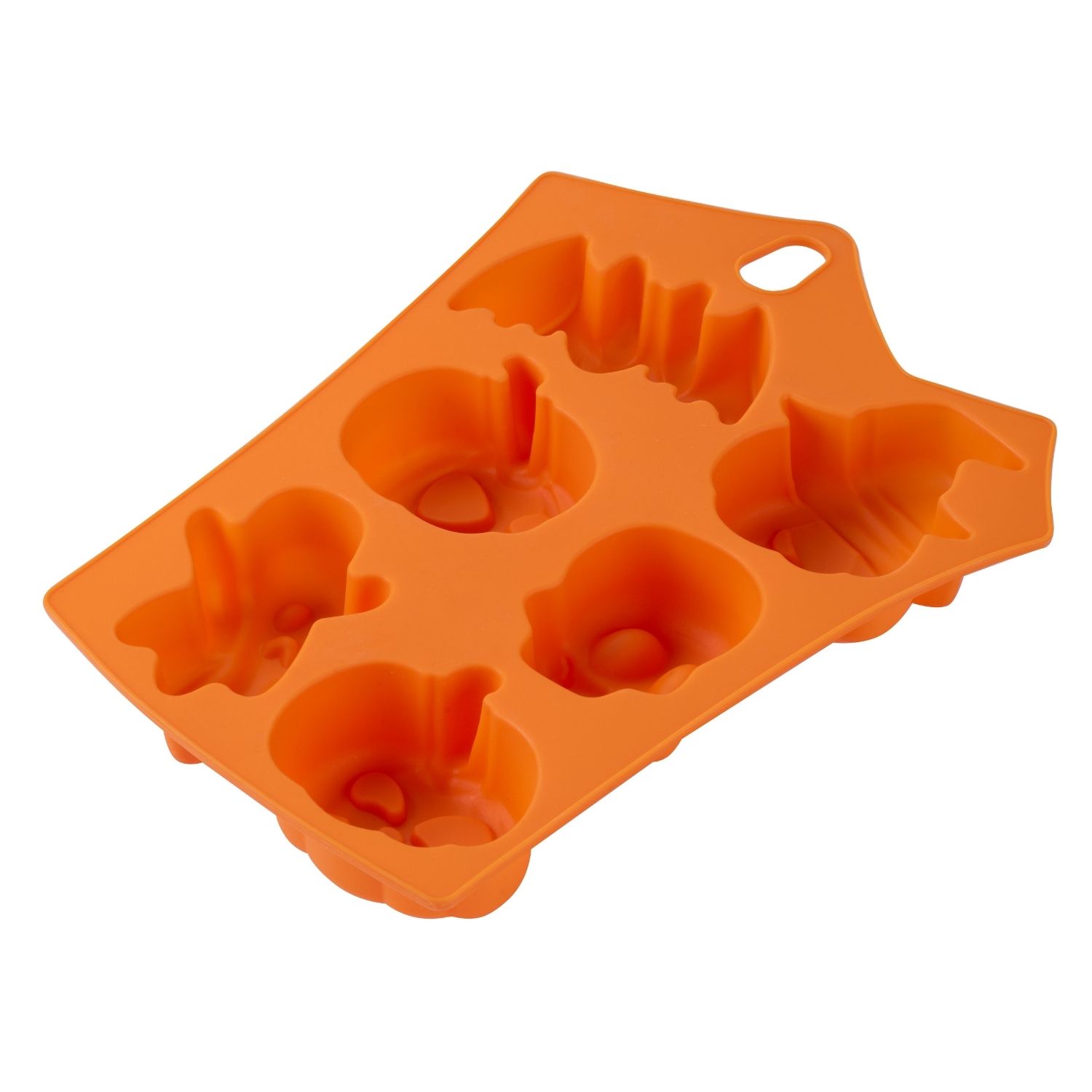 Orange Minikuchenform aus Silikon mit Halloweenmotiven