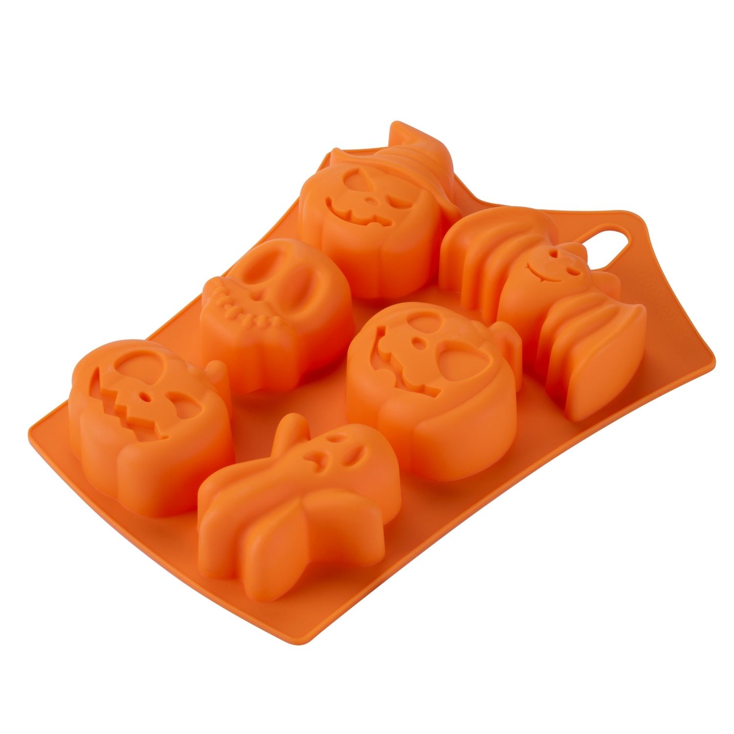 Orange Minikuchenform aus Silikon mit Halloweenmotiven