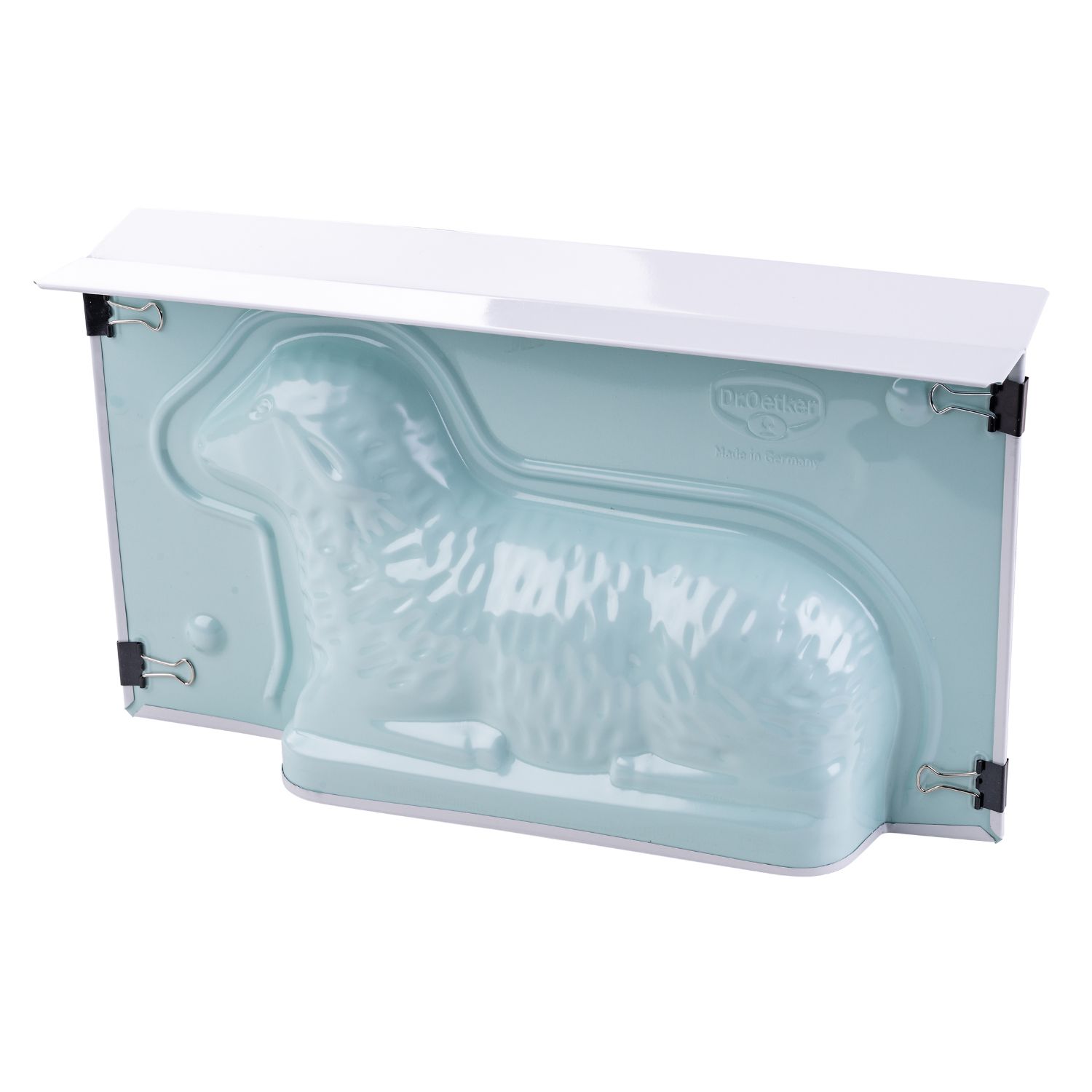 Mintfarbene Backfomr von Dr. oetker für ein Lamm