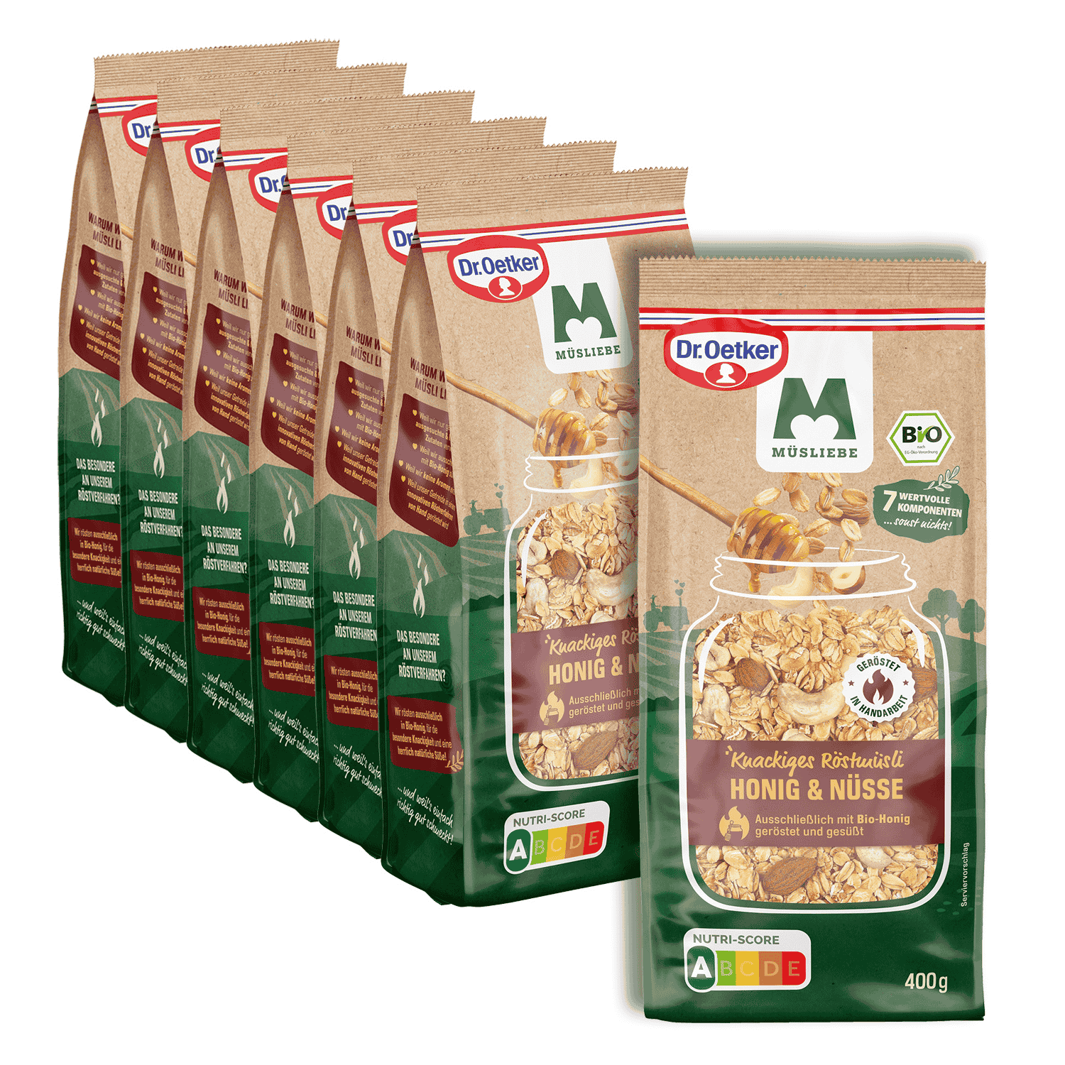 MÜSLIEBE Honig & Nüsse Bio, 6er Pack + 1 gratis