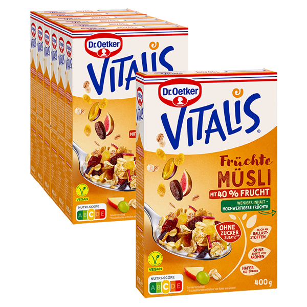 Vitalis Früchte Müsli Bio Früchte 400g, 6er Pack + 1 gratis