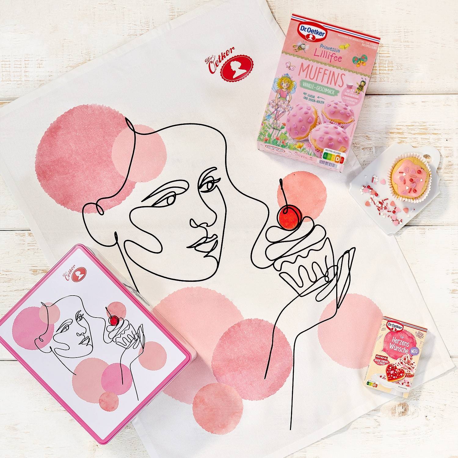 Set Muffinliebe von Dr. Oetker mit großer Dose und Geschirrtuch sowie Lillifee Muffins
