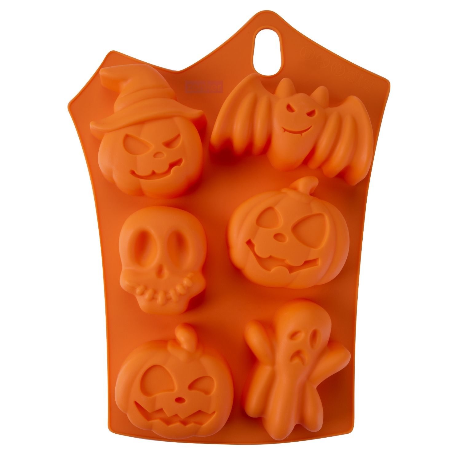 Orange Minikuchenform aus Silikon mit Halloweenmotiven