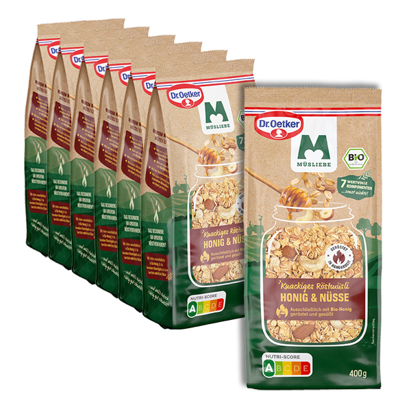 MÜSLIEBE Honig & Nüsse Bio, 6er Pack + 1 gratis