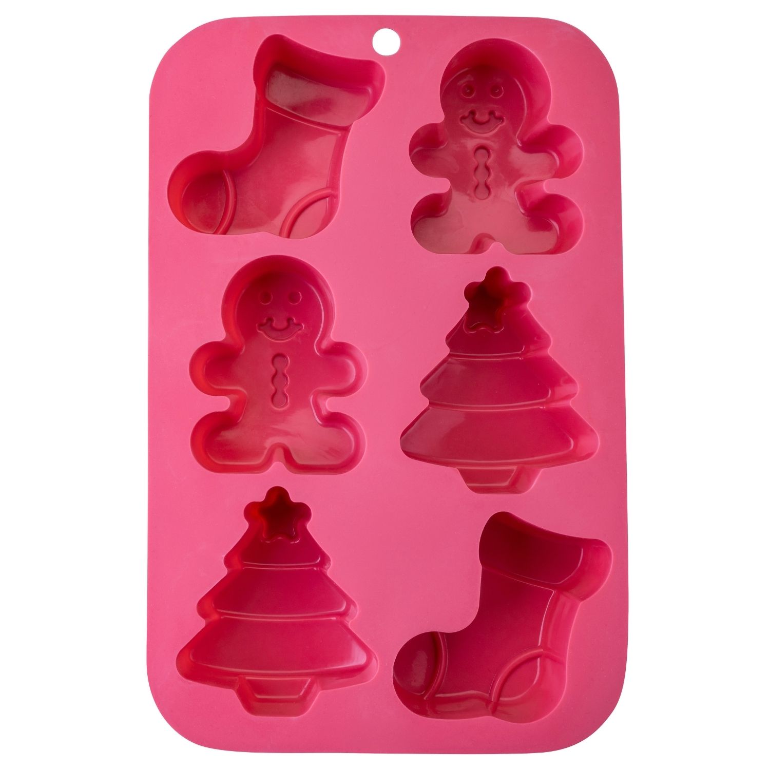 Rosa Minikuchenform aus Silikon mit Weihnachtsmotiven