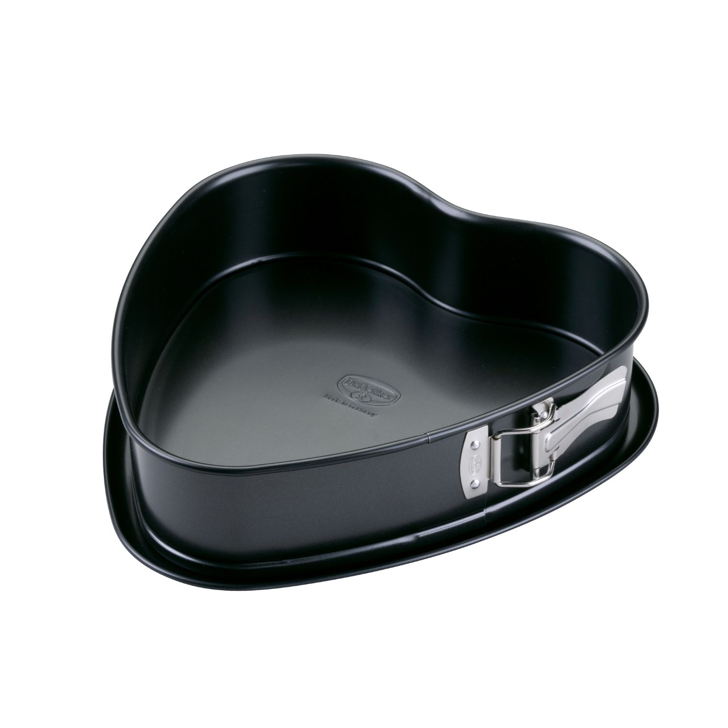 Herz-Springform von Oben/Seitlich, vor weißem Hintergrund