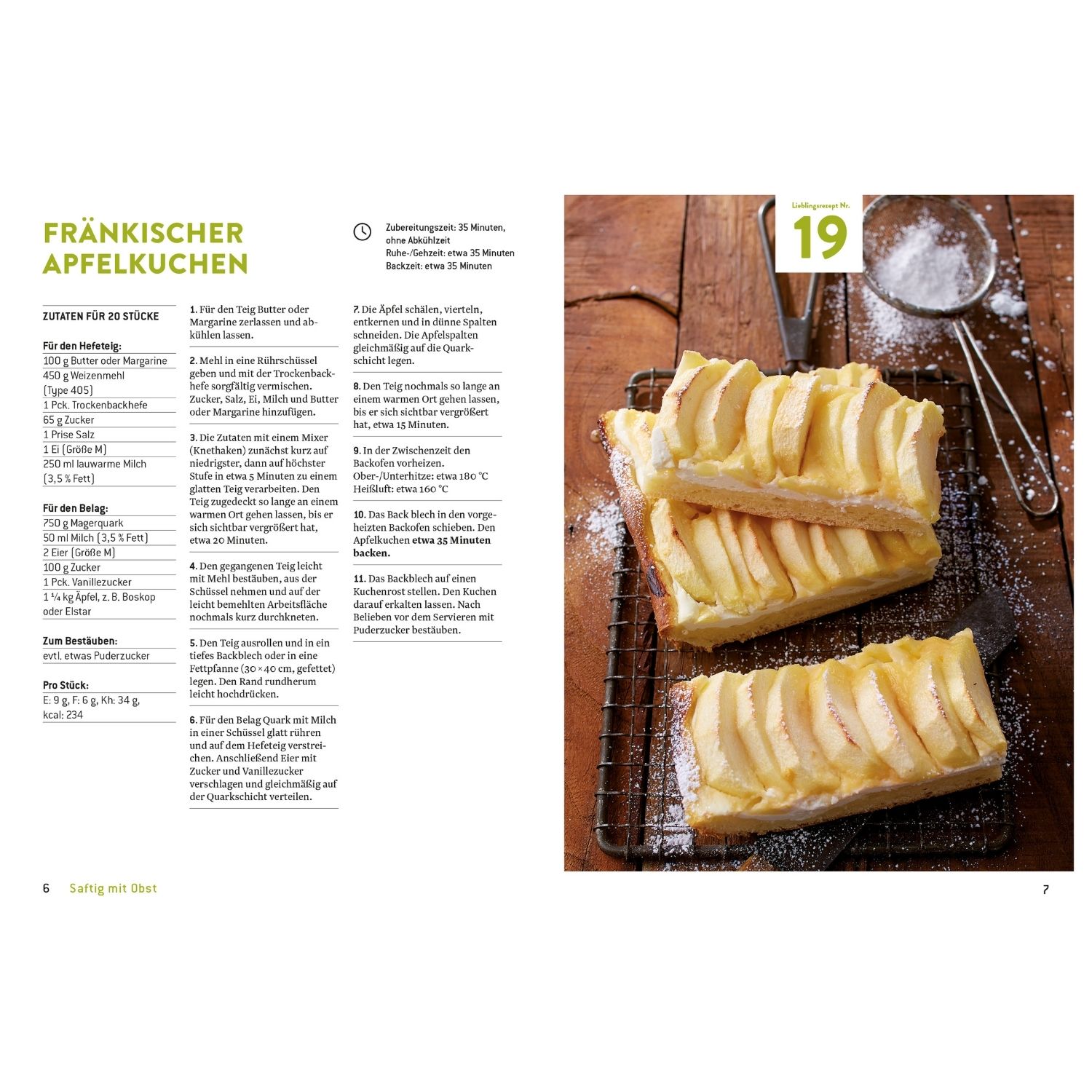 Rezept für einen fränkischen Apfelkuchen mit einem Bild eines fränkischen Apfelkuchens abgebildet