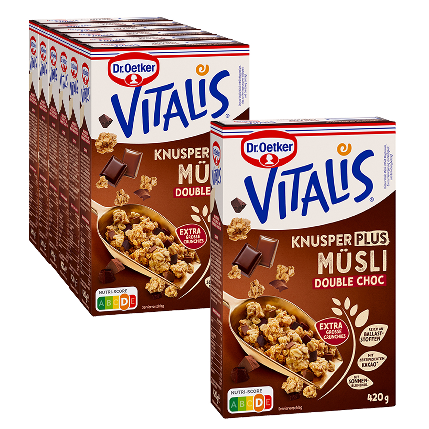 Vitalis KnusperPlus Double Chocolate, 6er Pack + 1 gratis