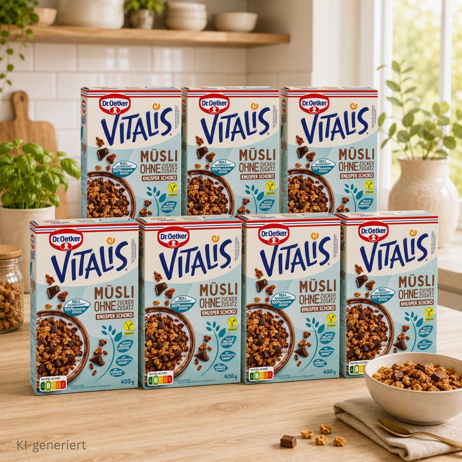 Vitalis ohne Zuckerzusatz Knusper Schoko, 6er Pack + 1 gratis