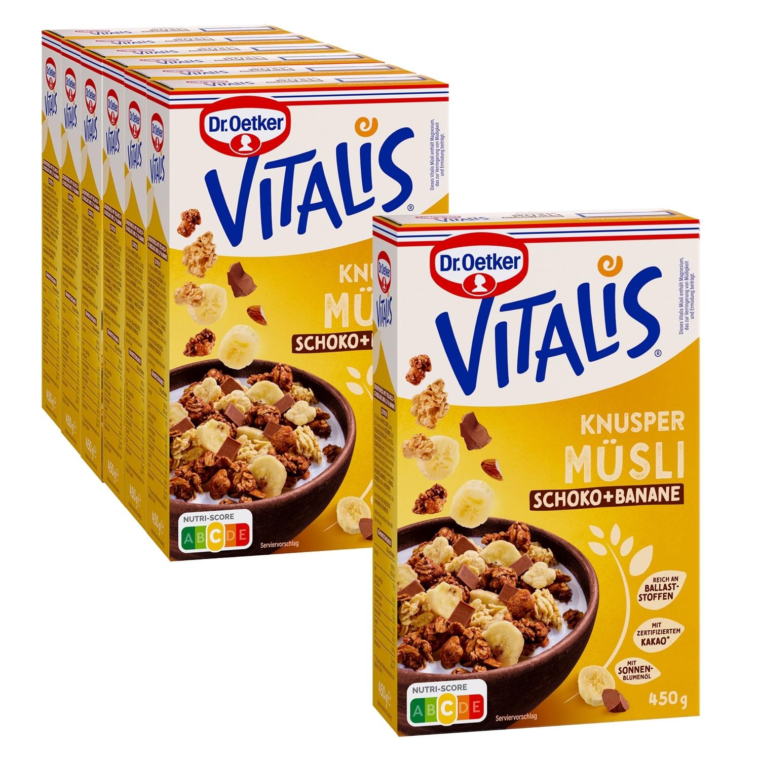 Vitalis Knuspermüsli Schoko Banane, 6er Pack + 1 gratis