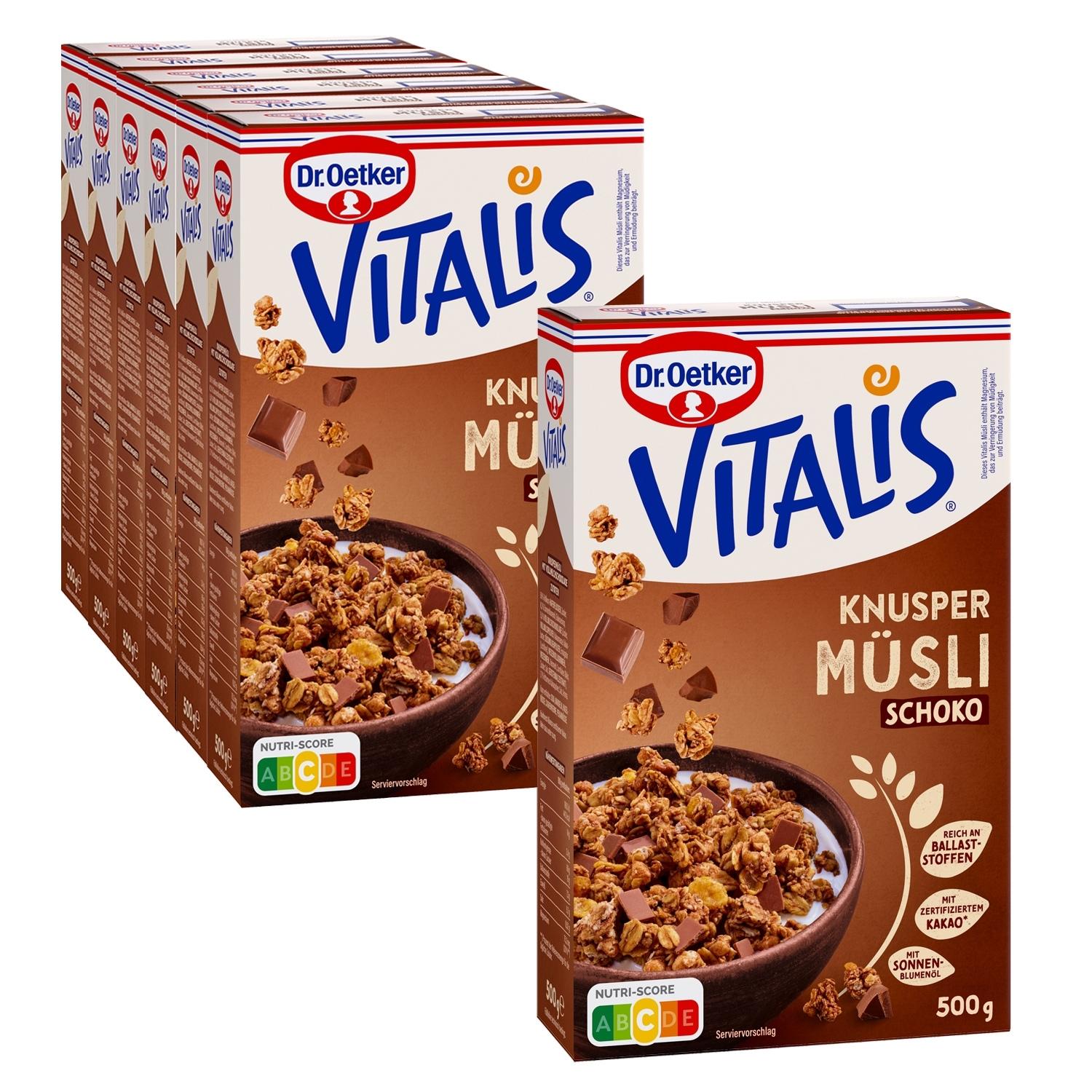 Vitalis Knuspermüsli Schoko, 6er Pack + 1 gratis