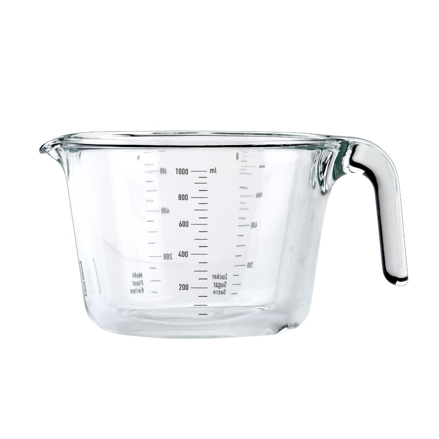 Glasmessbecher mit Henkel und 1l Volumen