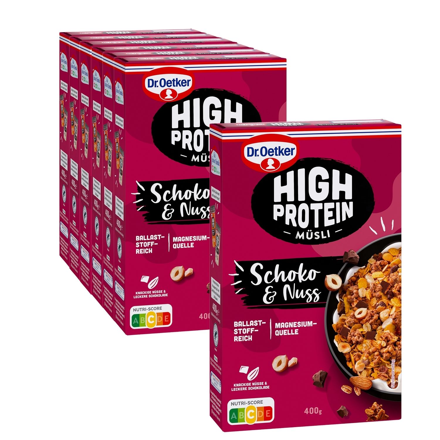 High Protein Müsli Schoko & Nuss, 6er Pack + 1 gratis