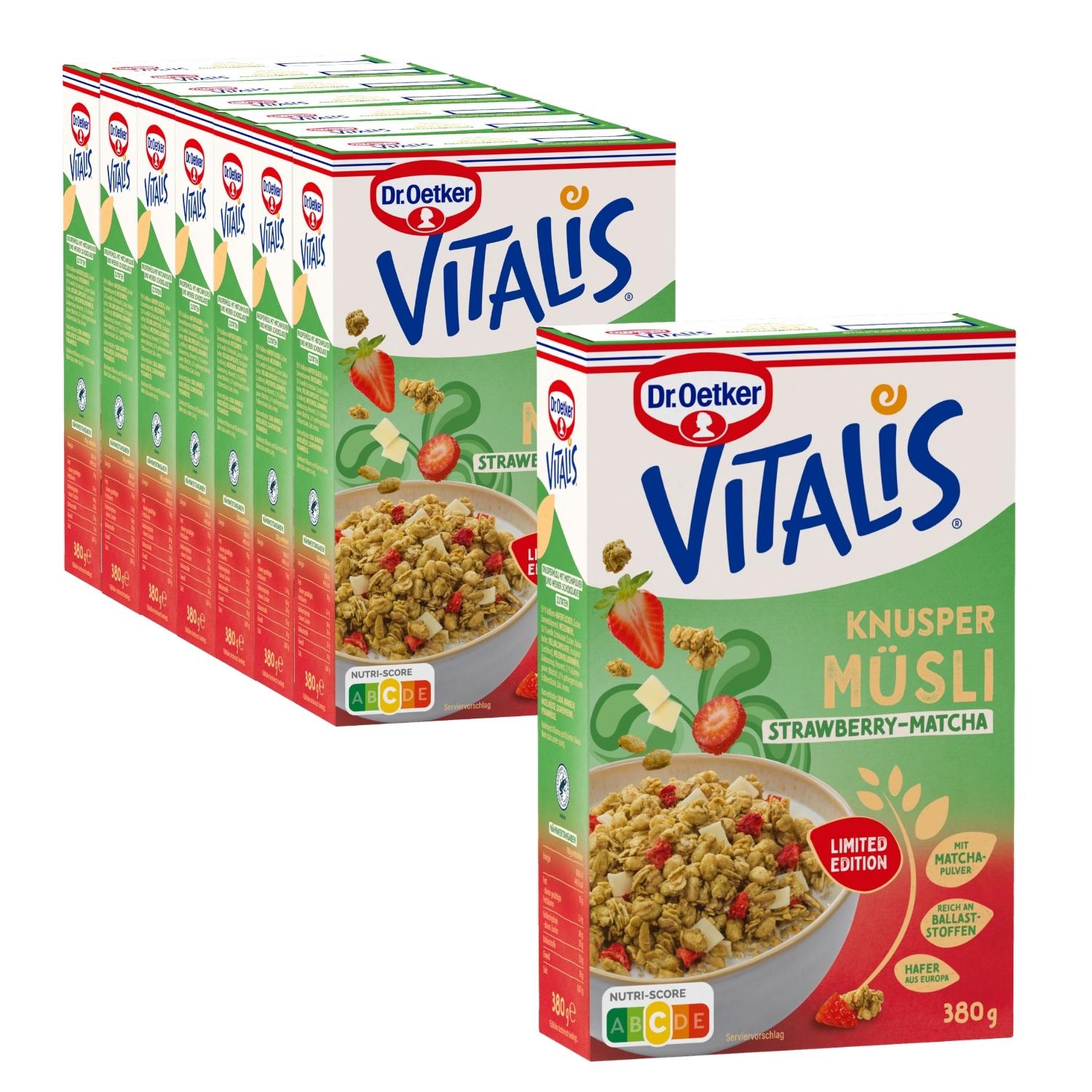 Vitalis Knuspermüsli Strawberry-Matcha, 6er Pack + 1 gratis