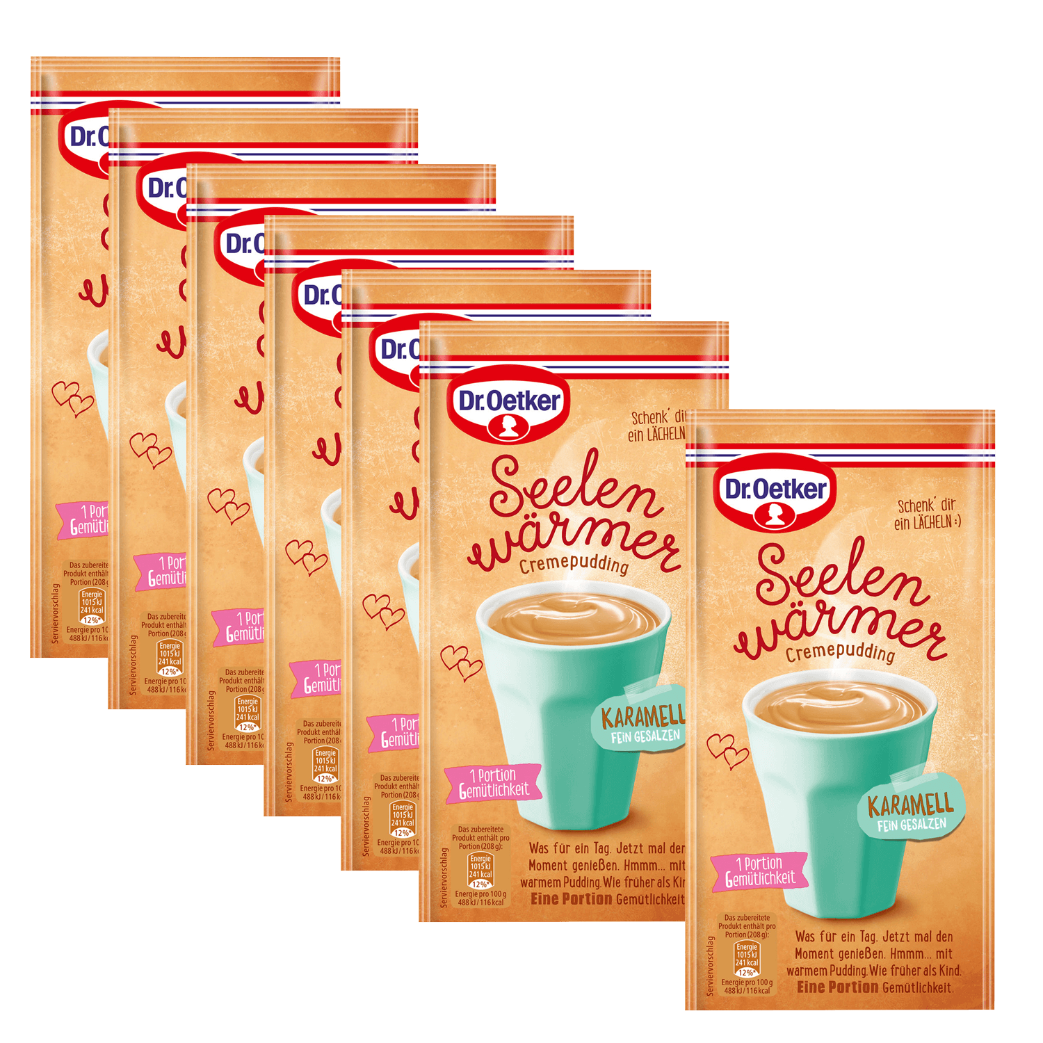 Seelenwärmer Tassen-Cremepudding Karamell, 6er Pack + 1 gratis