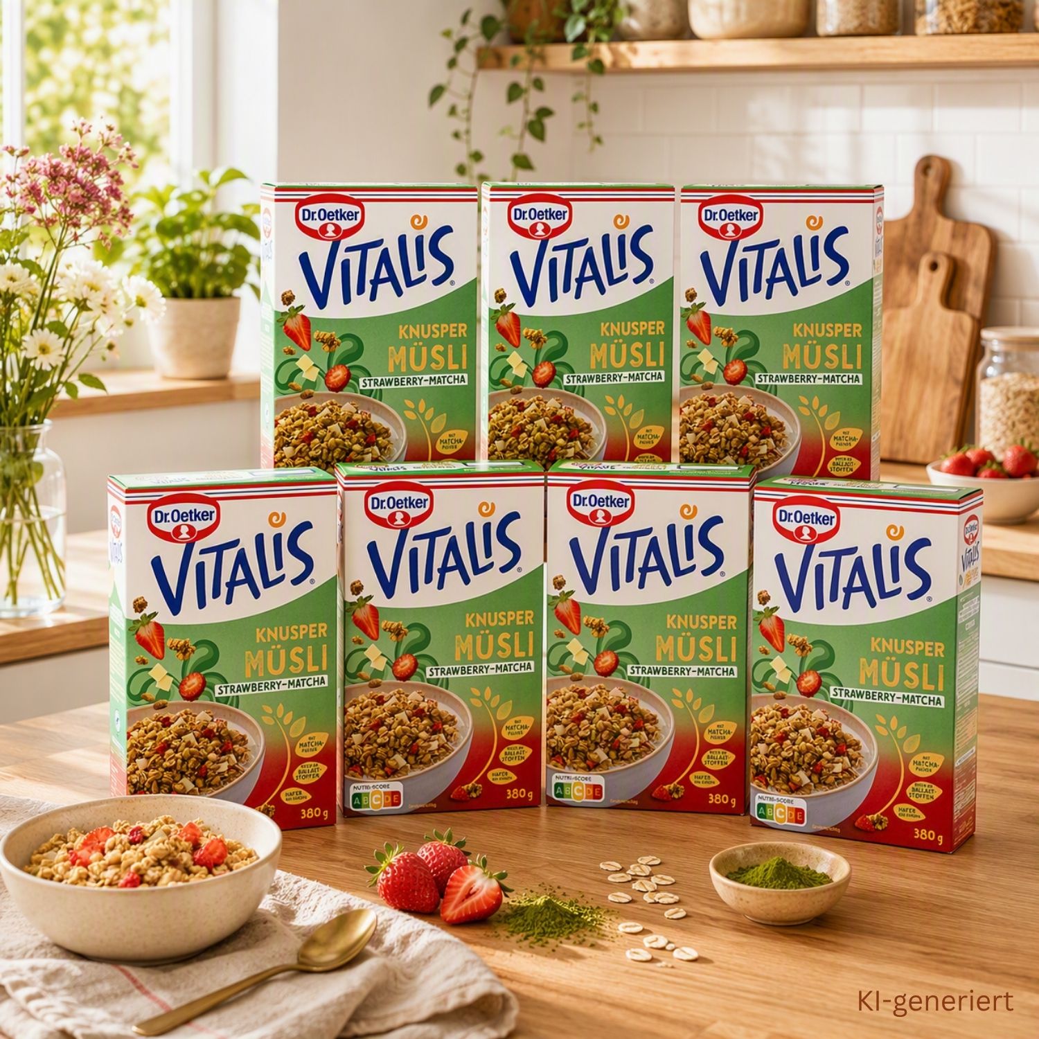 Vitalis Knuspermüsli Strawberry-Matcha, 6er Pack + 1 gratis