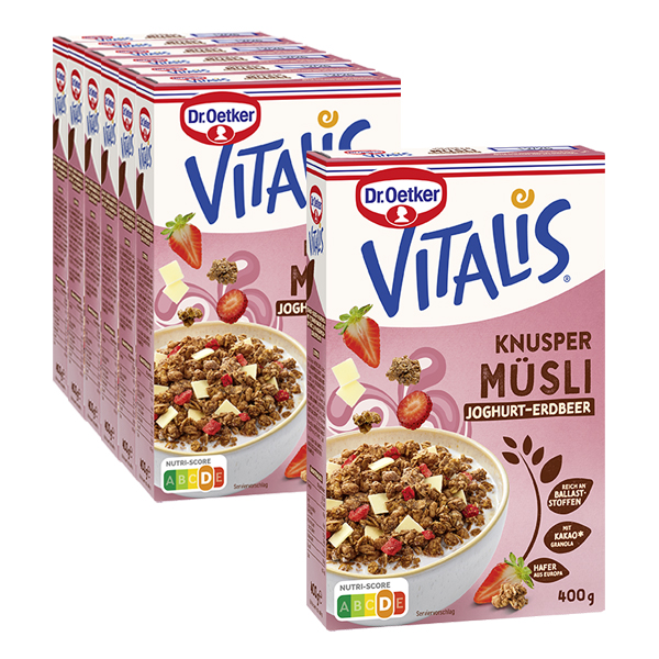 Vitalis Knuspermüsli Joghurt-Erdbeer, 6er Pack + 1 gratis