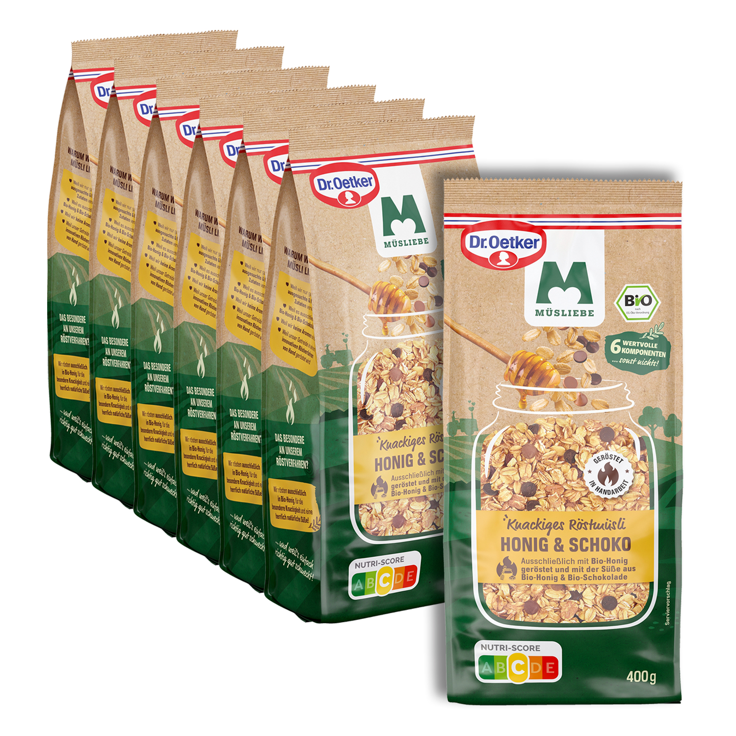 MÜSLIEBE Honig & Schoko Bio, 6er Pack + 1 gratis