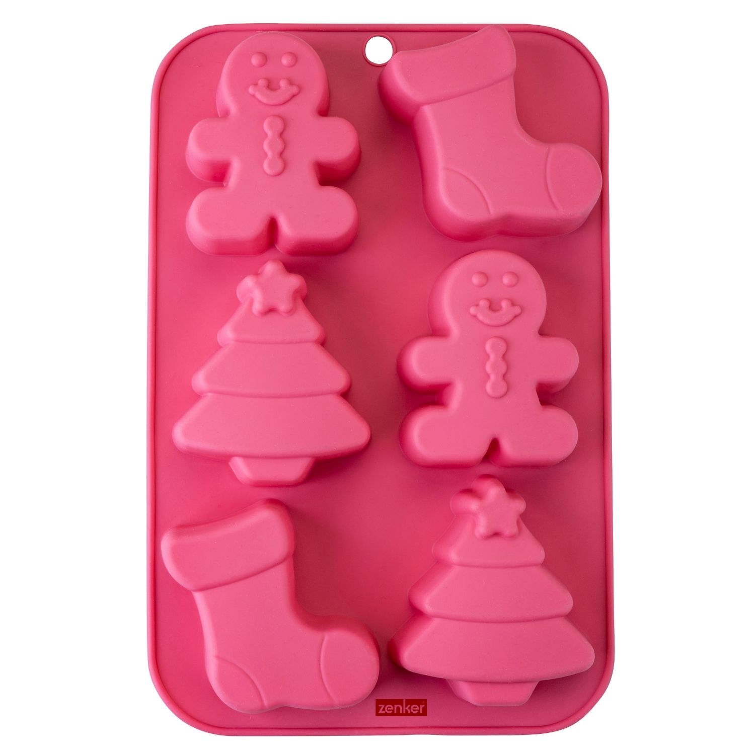 Rosa Minikuchenform aus Silikon mit Weihnachtsmotiven