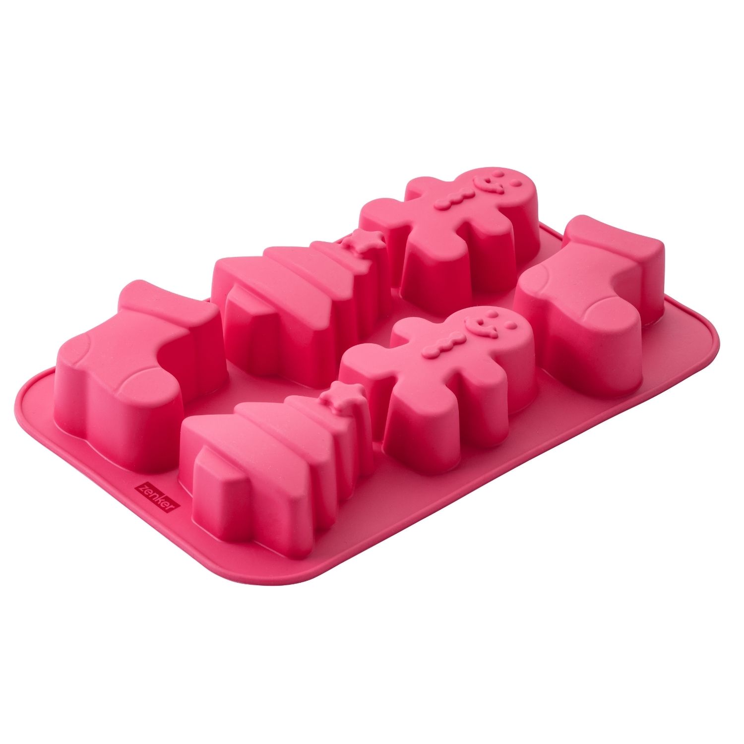 Rosa Minikuchenform aus Silikon mit Weihnachtsmotiven