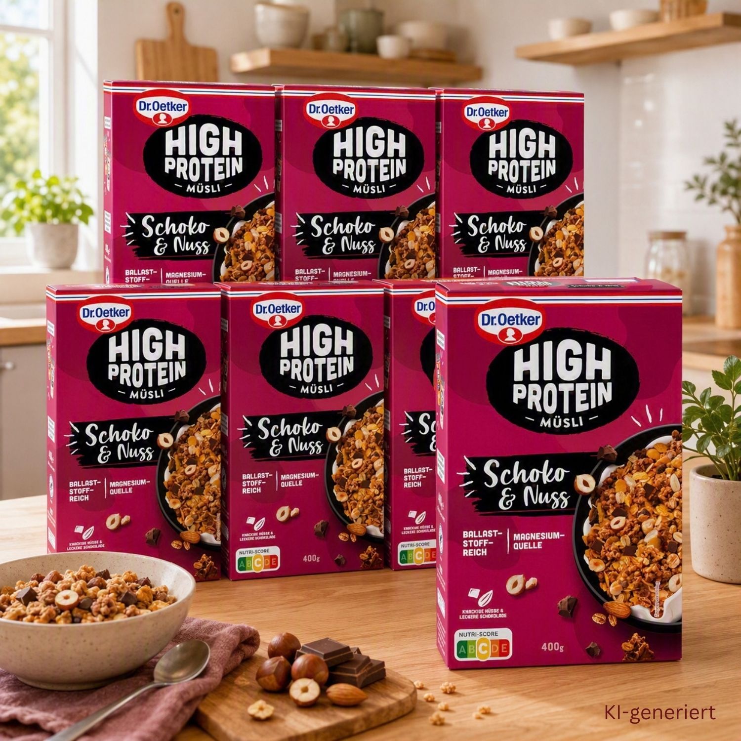 High Protein Müsli Schoko & Nuss, 6er Pack + 1 gratis