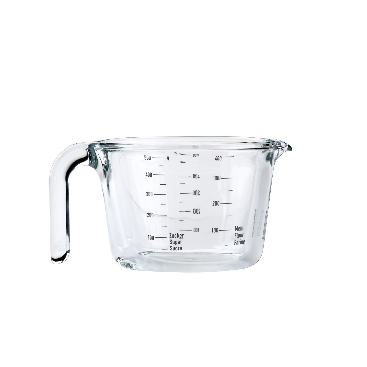 Glasmessbecher mit Henkel und 500ml Volumen