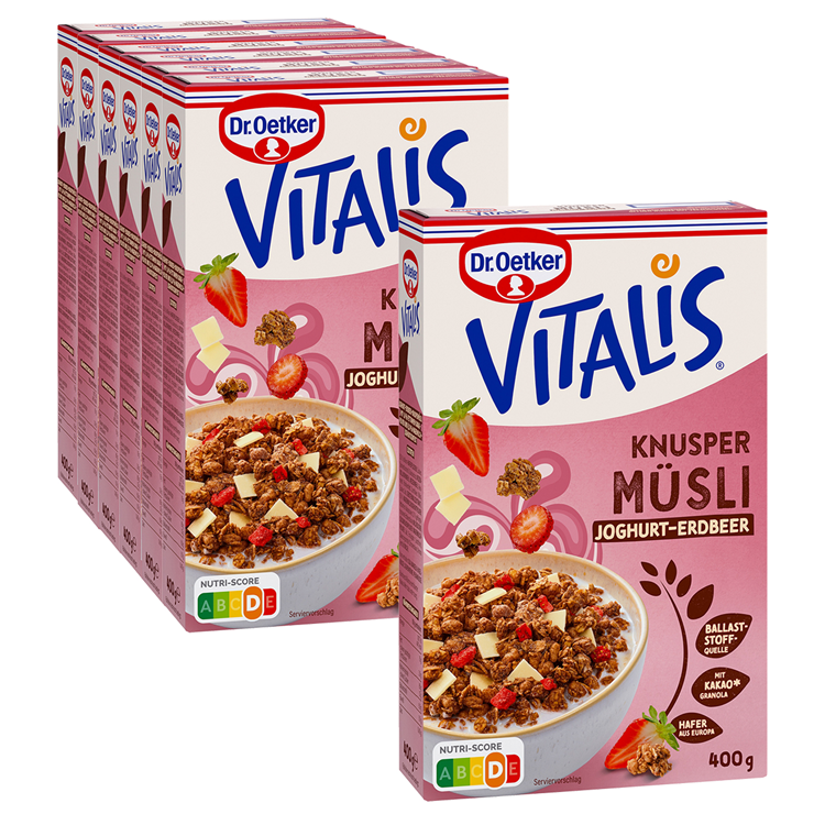 Vitalis Knusper Müsli Joghurt-Erdbeer, 6er Pack + 1 gratis