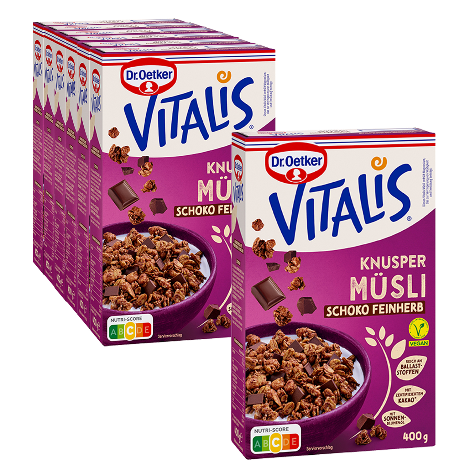 Vitalis Knuspermüsli Schoko feinherb, 6er Pack + 1 gratis
