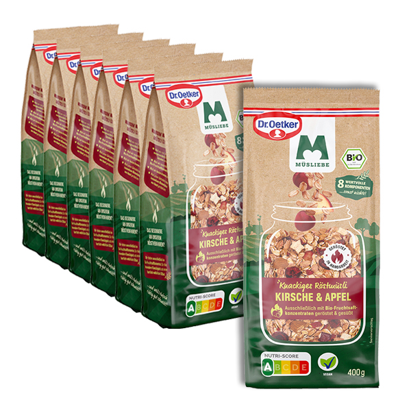 MÜSLIEBE Kirsche & Apfel Bio, 6er Pack + 1 gratis