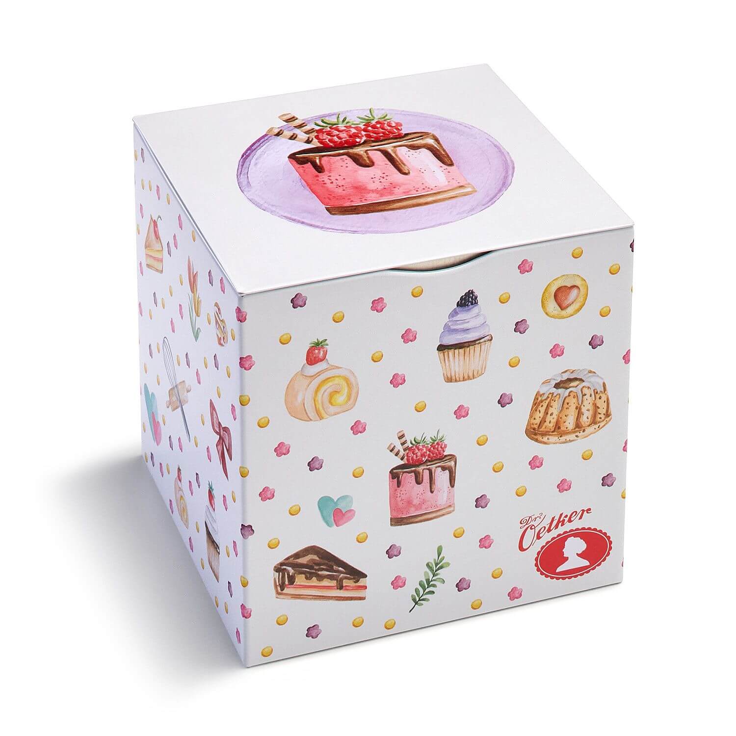 Helle Keksdose mit Gebäckmotiven von Dr. Oetker