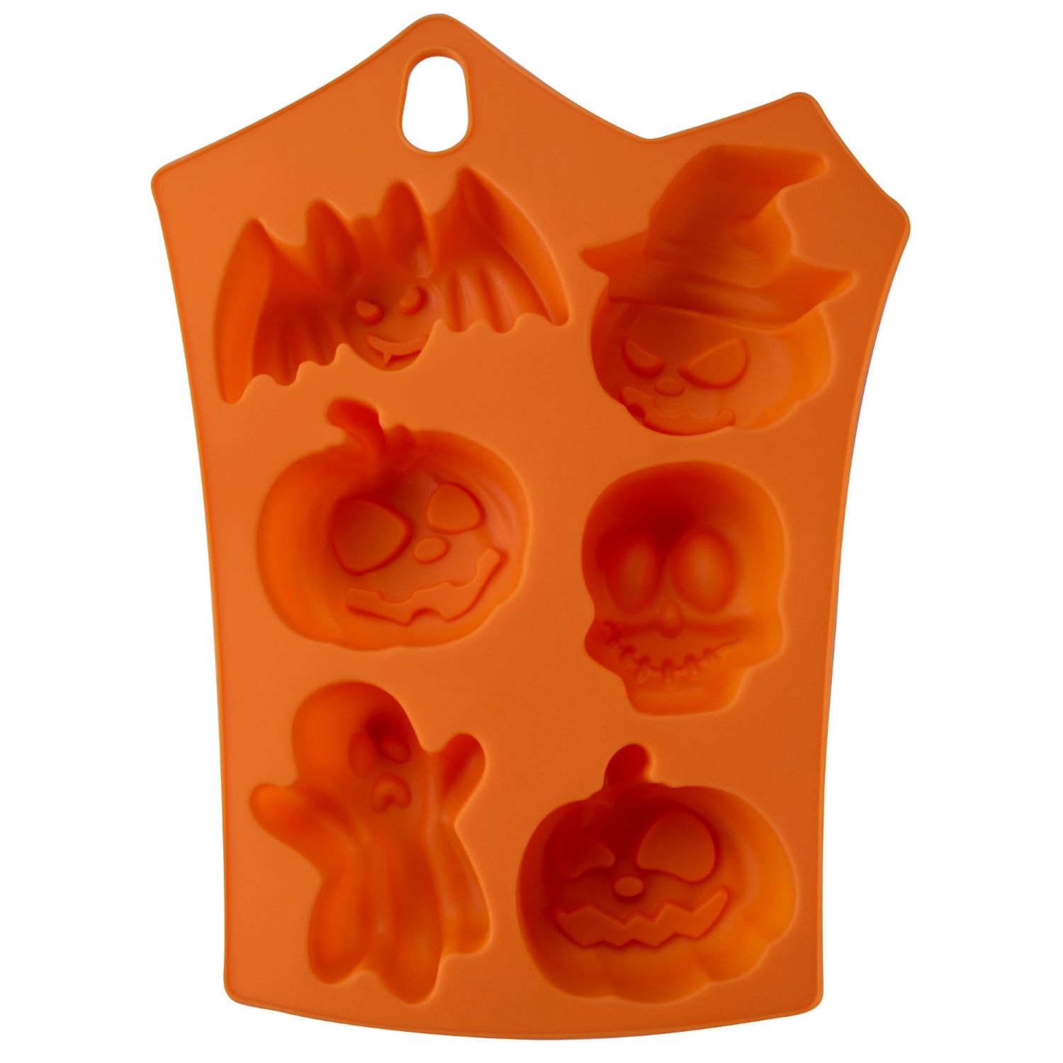 Orange Minikuchenform aus Silikon mit Halloweenmotiven