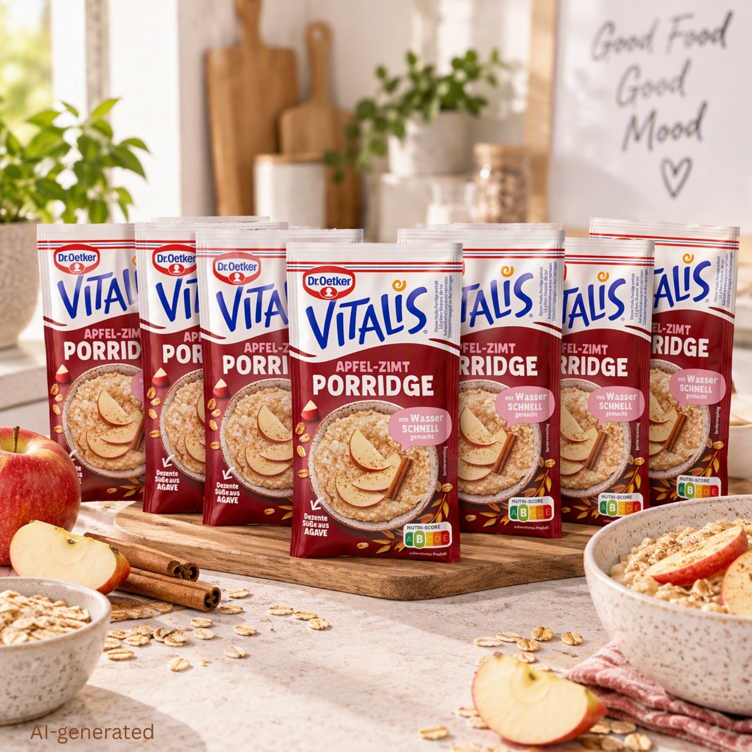 Vitalis Porridge Apfel-Zimt, 6er Pack + 1 gratis