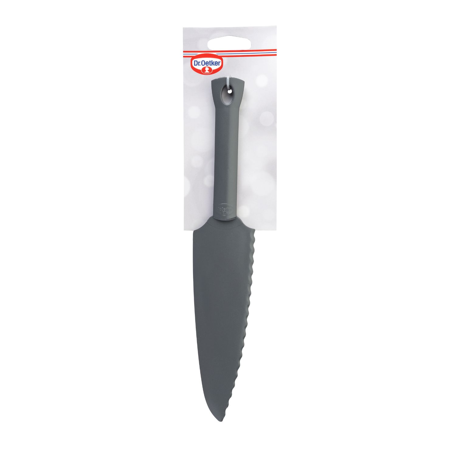 Graues Tortenmesser mit Verpackung