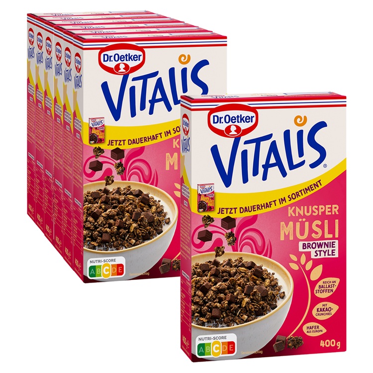 Vitalis Müsli Knusper Brownie Style, 6er Pack + 1 gratis