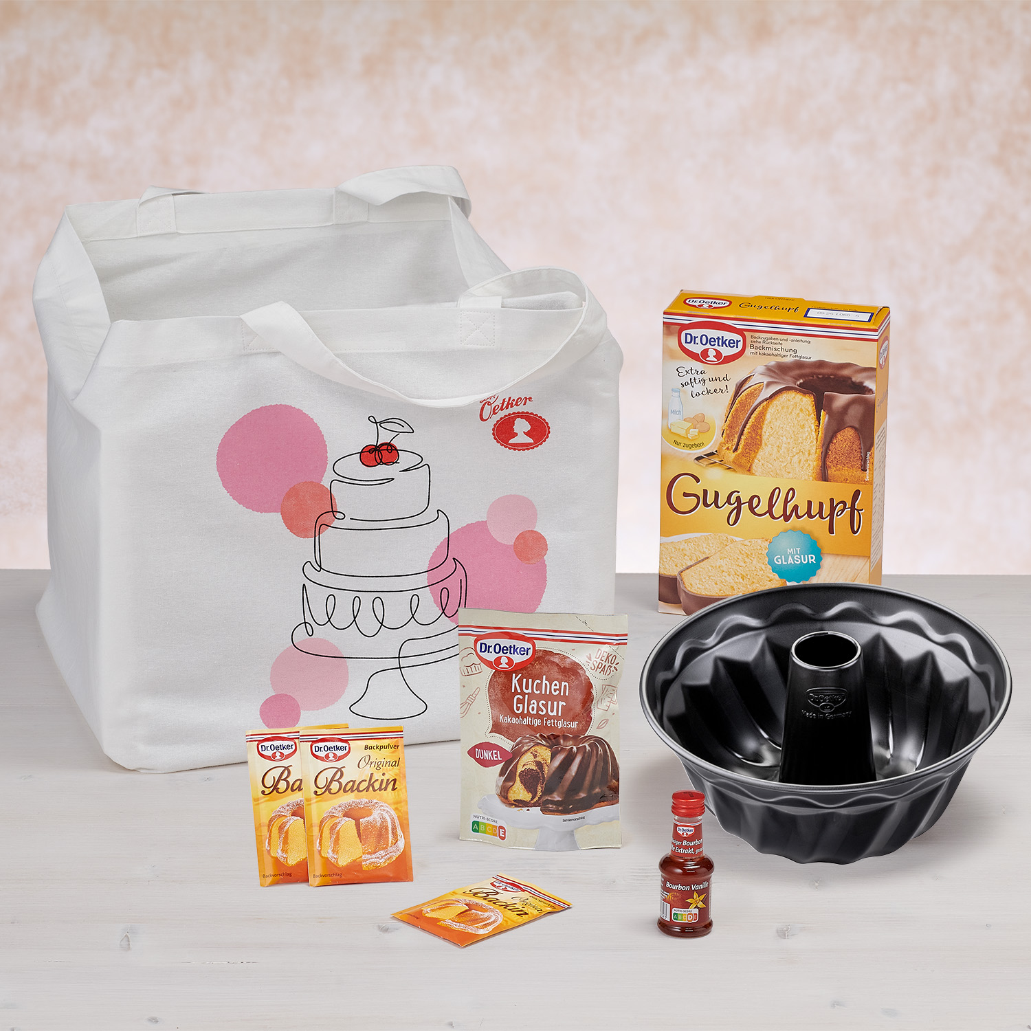 Set aus Kuchentasche, Backform und weiteren Backzutaten von Dr. Oetker