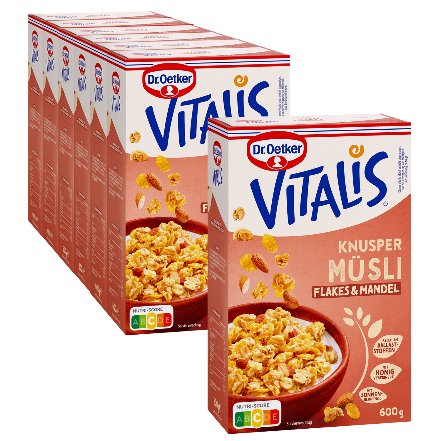 Vitalis Knuspermüsli Flakes+Mandeln, 6er Pack + 1 gratis