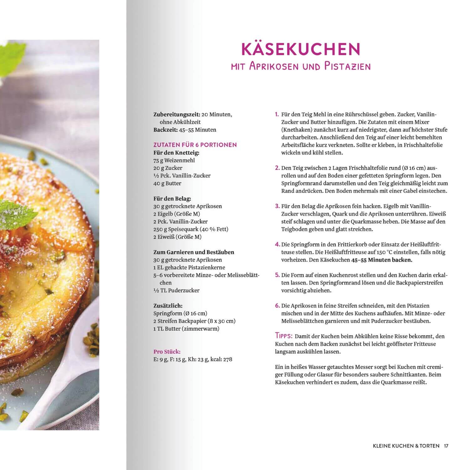 Rezeptausschnitt aus Dr. Oetker Backbuch Heissluftfritteuse Backen fuer Kaesekuchen