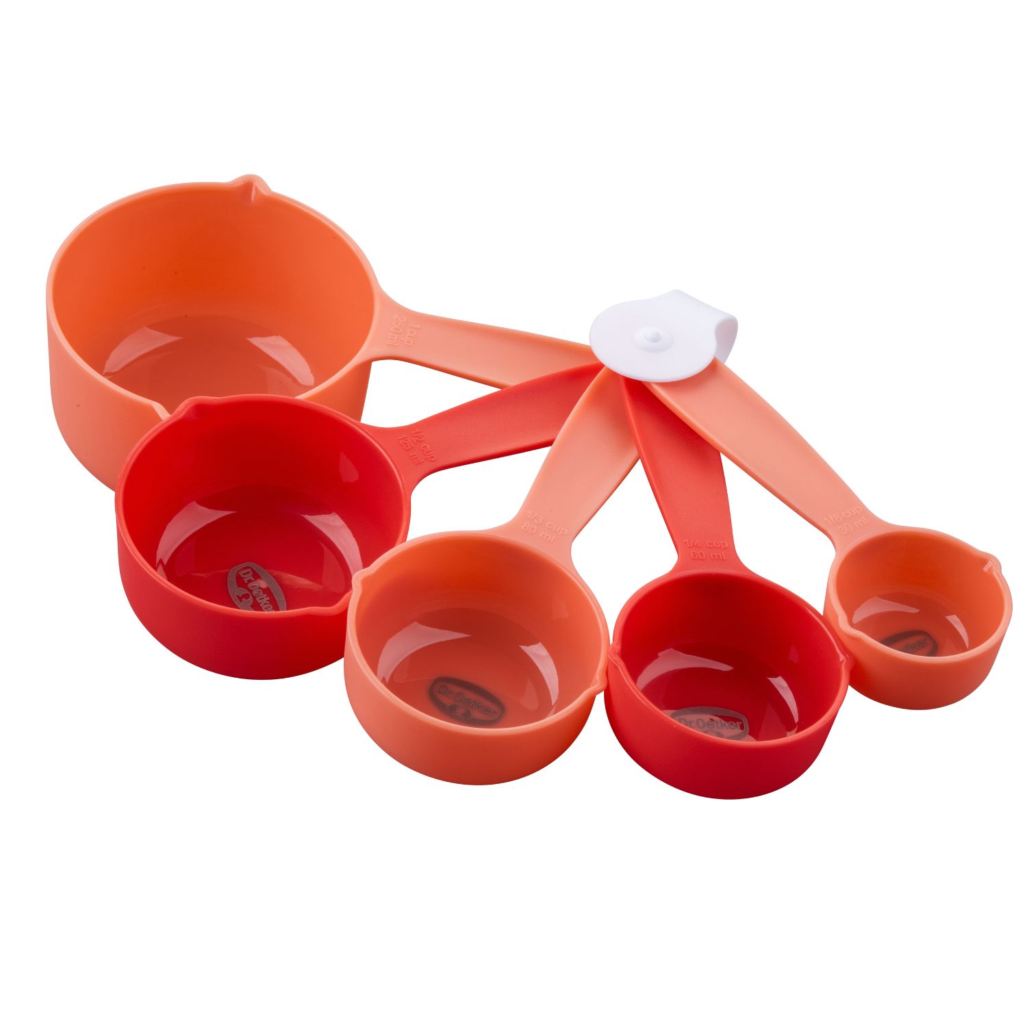 Ein aufgefächertes, rotes Messlöffelset