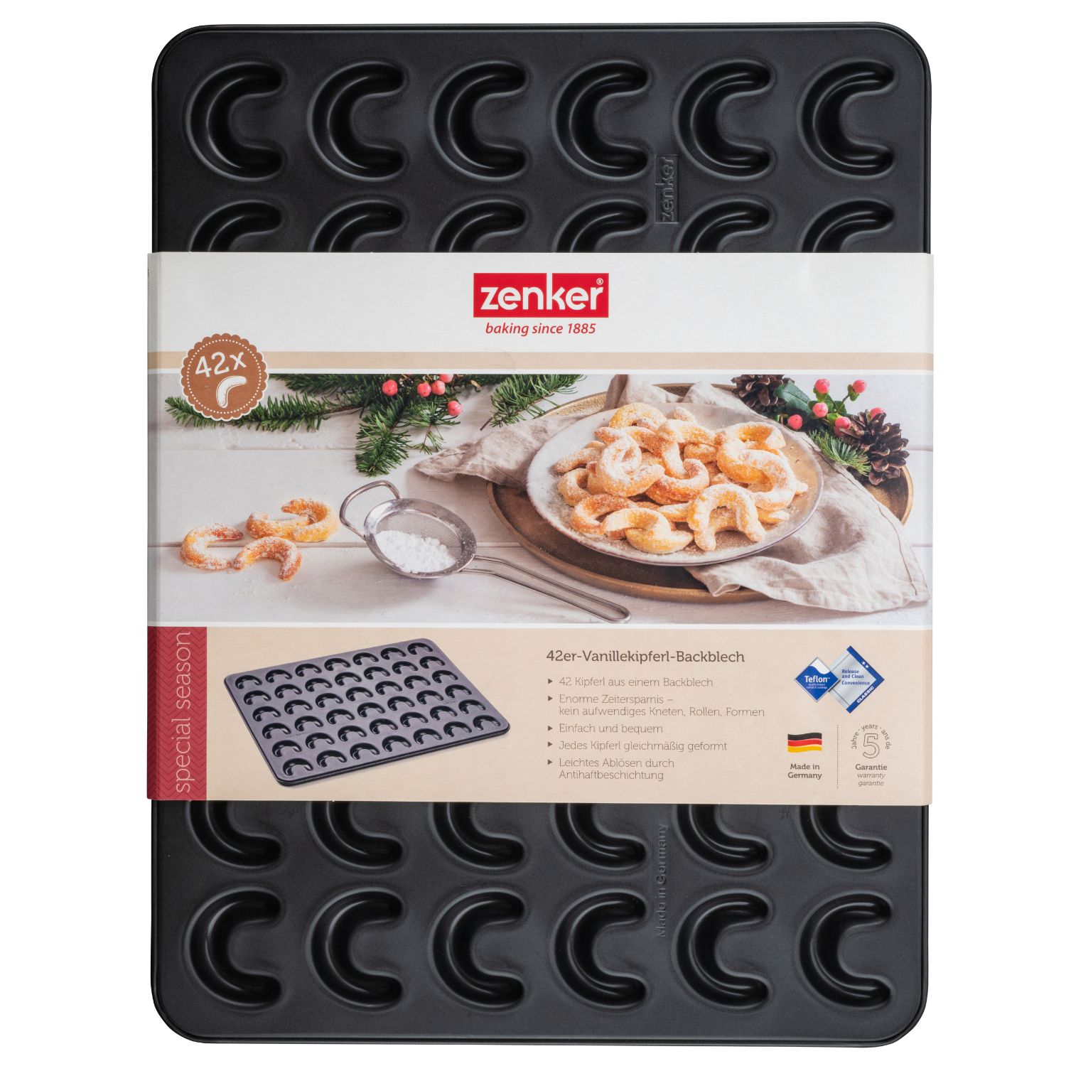 Backblech für Vanillekipferl mit Verpackung