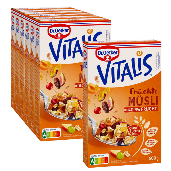 Vitalis Früchte Müsli, 6er Pack + 1 gratis