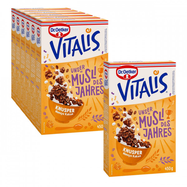 Vitalis Müsli des Jahres Knusper Honeys Kakao 450g, 6er Pack + 1 gratis