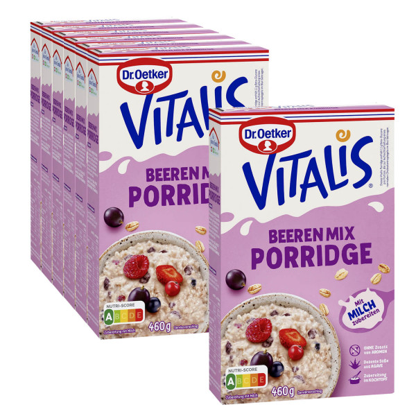 Vitalis Porridge Großpackung Beeren Mix, 6er Pack + 1 gratis